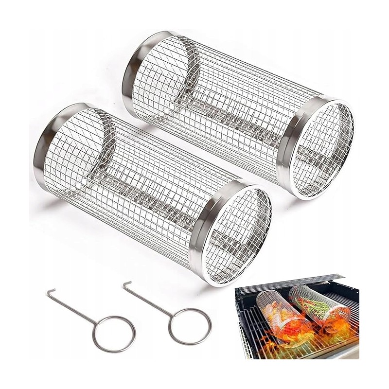 Susuktas krepšelis daržovėms, mėsai, bulvytėms kepti, vyniotinis ant grotelių, 20x9cm, 2 vnt.