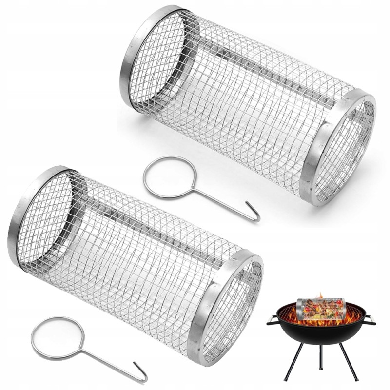 2 grilio ritinėlių rinkinys, nerūdijančio plieno cilindrinis grilio krepšelis