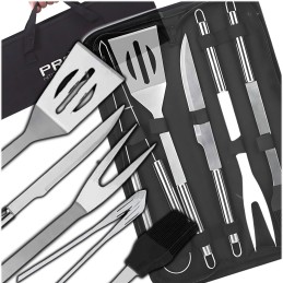 Grilio reikmenų rinkinys plieniniai indai, kepsninės stalo įrankiai 5in1 + dėklas