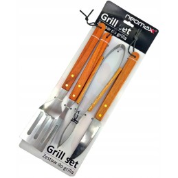 Grilio rinkinys, priedai, kepsninės stalo įrankiai, 4 vnt., mediena