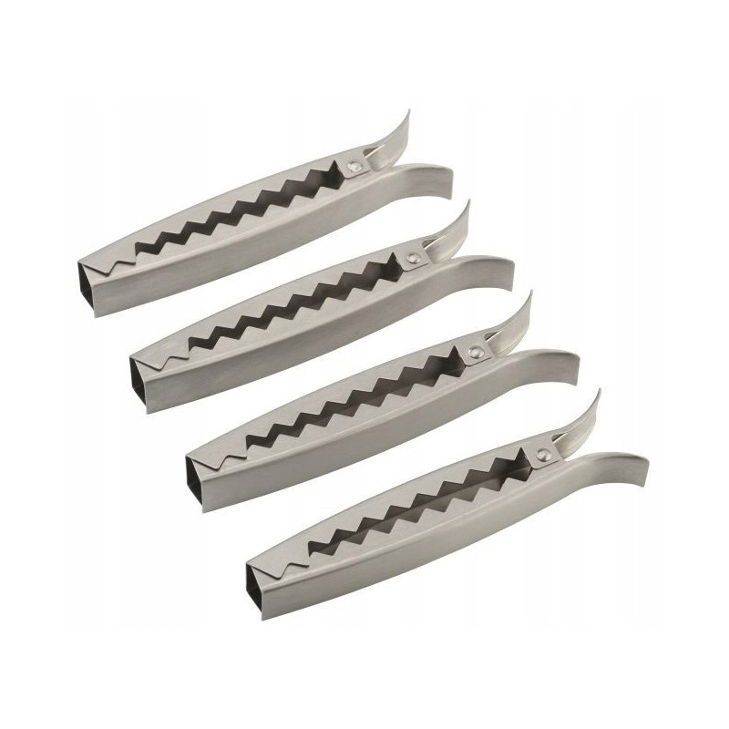 4 spaustukų rinkinys, skirtas ant grotelių keptiems produktams gaudyti.