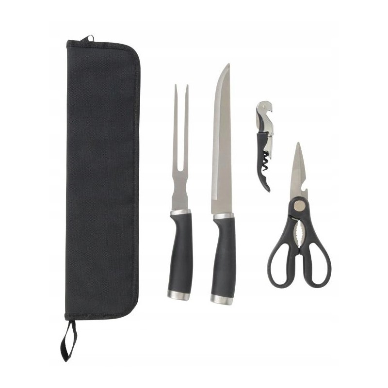 Peilių rinkinys, mėsos šakutė, žirklės, padavėjo peilis