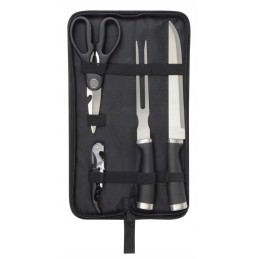 Peilių rinkinys, mėsos šakutė, žirklės, padavėjo peilis