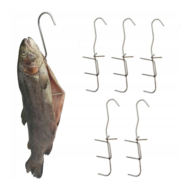 Trigubi kabliukai žuvų upėtakių skumbrių seliavoms rūkyti 5 vnt, nerūdijantis plienas