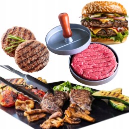 Pilnas rinkinys kepimo ant grotelių ir naminių mėsainių mėgėjams: tefloniniai kilimėliai + mėsainių presas + šepetys ir grandikl