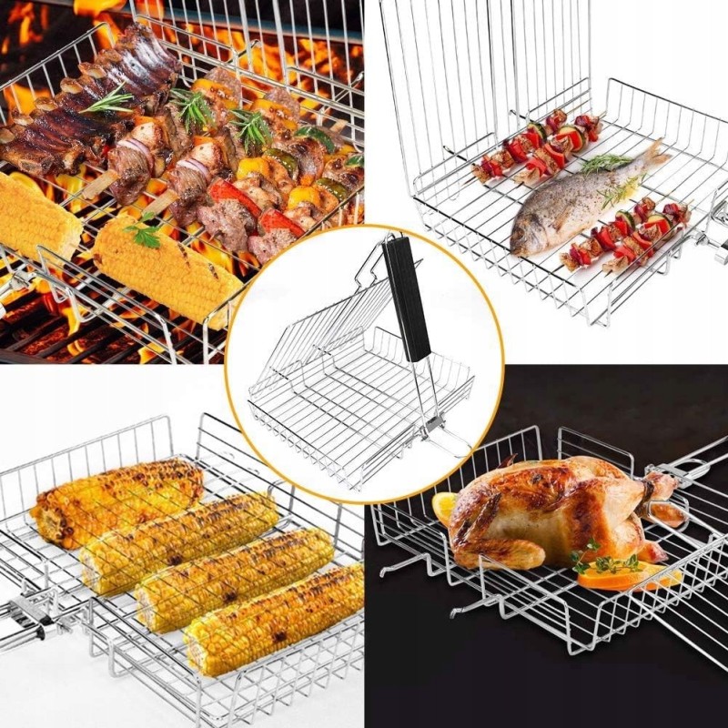 Krepšelis daržovėms, žuviai ir mėsai kepti ant grotelių