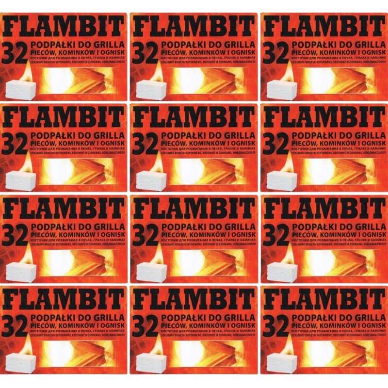 Flambit kūrenimas griliui, viryklėms ir židiniams, baltas kubas, rinkinys 12x32 vnt.