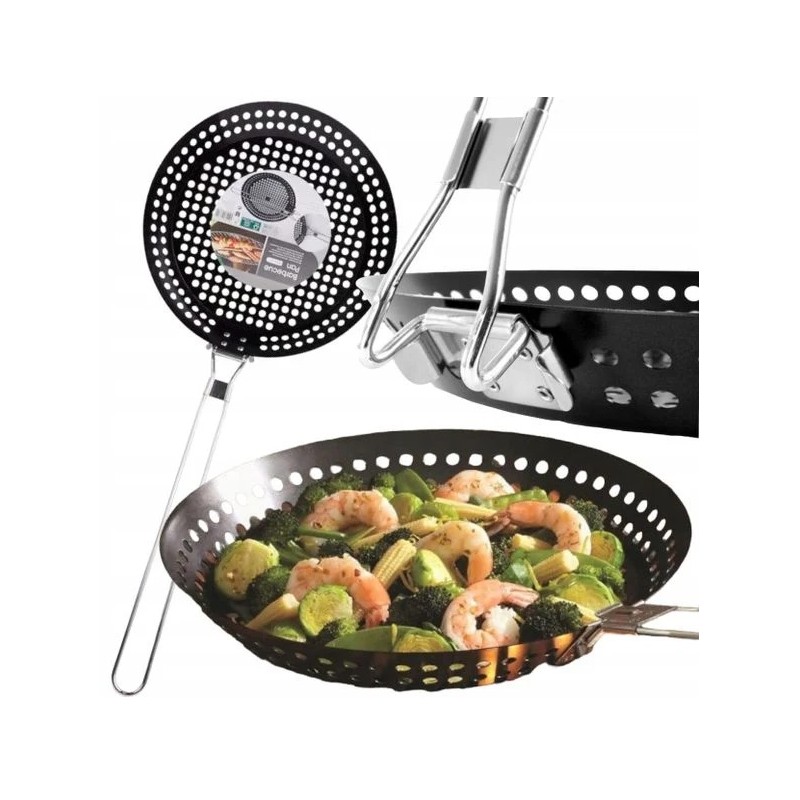 Plieninė grilio keptuvė, grotelės, židinys, 30 cm, apvalus grilis