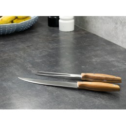 Grilio reikmenys, peilis, šakutė, mediena, plienas