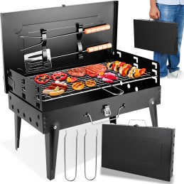 Turistinė nešiojama anglių kepsninė, sulankstoma kempingo kepsninė, erdvus lagaminas