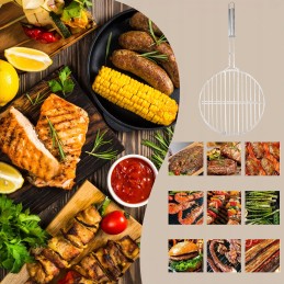 Grilio grotelės, apvalios, nerūdijančio plieno, krepšelis daržovėms, žuviai, mėsai kepti, 28,5 cm