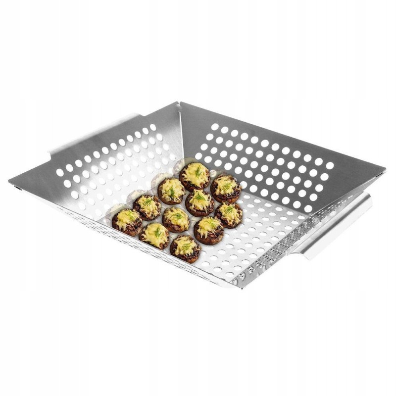 Grilio lėkštė, padėklas, grotelės, krepšelis, kepsninė, stačiakampis plienas, 46x30 cm