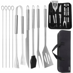 Didelis priedų rinkinys kepsninės įrankiai peilis žnyplės šakutė mentelė šepetys iešmai + dėklas 9 viename