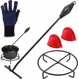 Grilio priedai, puodo kilimėlis, pirštinė, kabliukas, 5 vnt