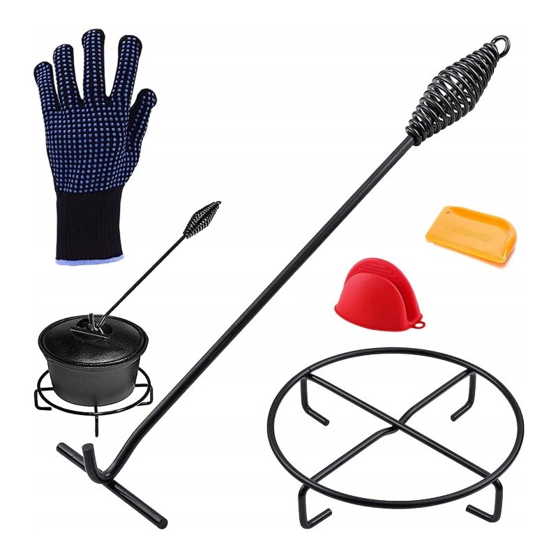 Grilio priedai, puodo kilimėlis, pirštinė, kabliukas, 5 vnt