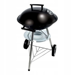 Grilis su anglimis ant ratukų, chromuotos grotelės, sferinės grotelės su dangteliu, 37 x 37 cm