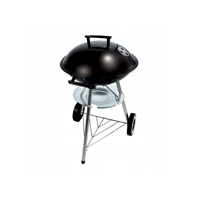 Grilis su anglimis ant ratukų, chromuotos grotelės, sferinės grotelės su dangteliu, 37 x 37 cm