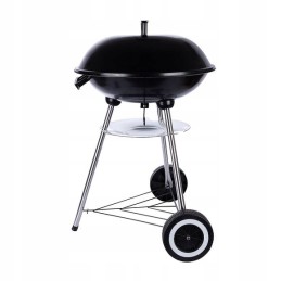 Grilis su anglimis ant ratukų, chromuotos grotelės, sferinės grotelės su dangteliu, 37 x 37 cm