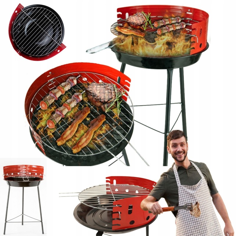 Klasikinis, nešiojamas, apvalus sodo turistinio paplūdimio anglių grilis