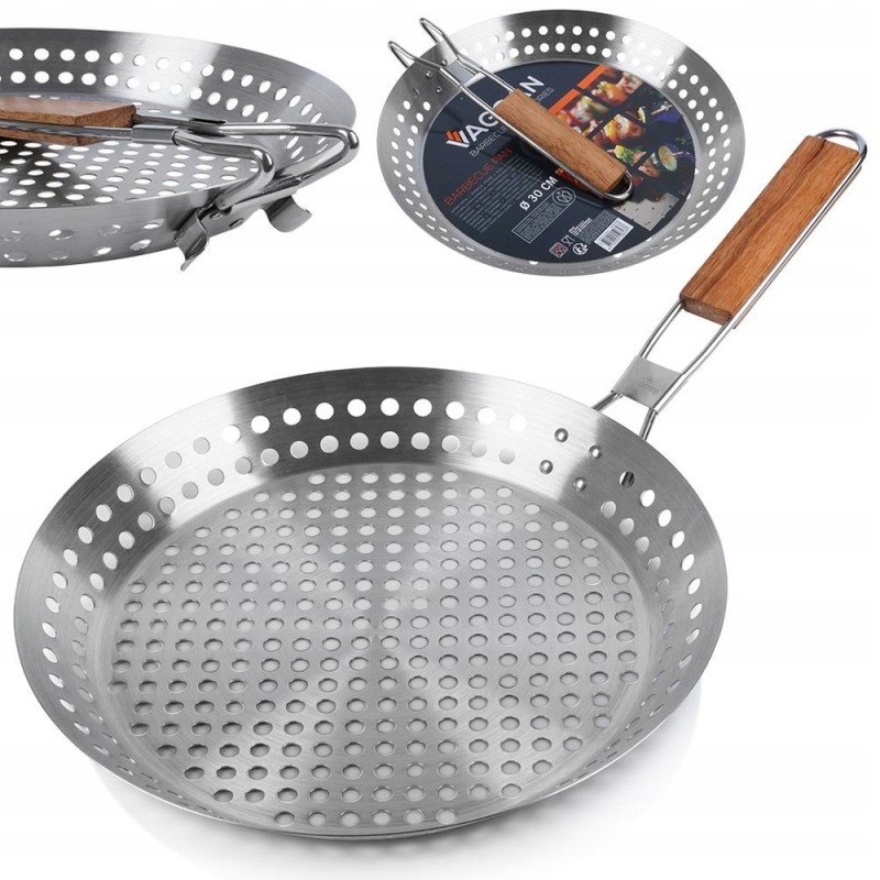 Grilio keptuvė, skirta kepti ant grotelių, lėkštė, perforuotas lapas, krepšelis