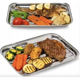 Grill tray reusable stainless steel rectangular 2 pcs set