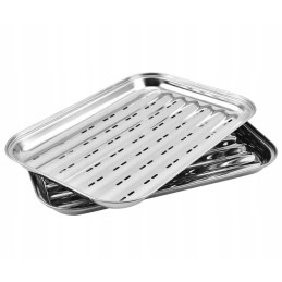 Grill tray reusable stainless steel rectangular 2 pcs set