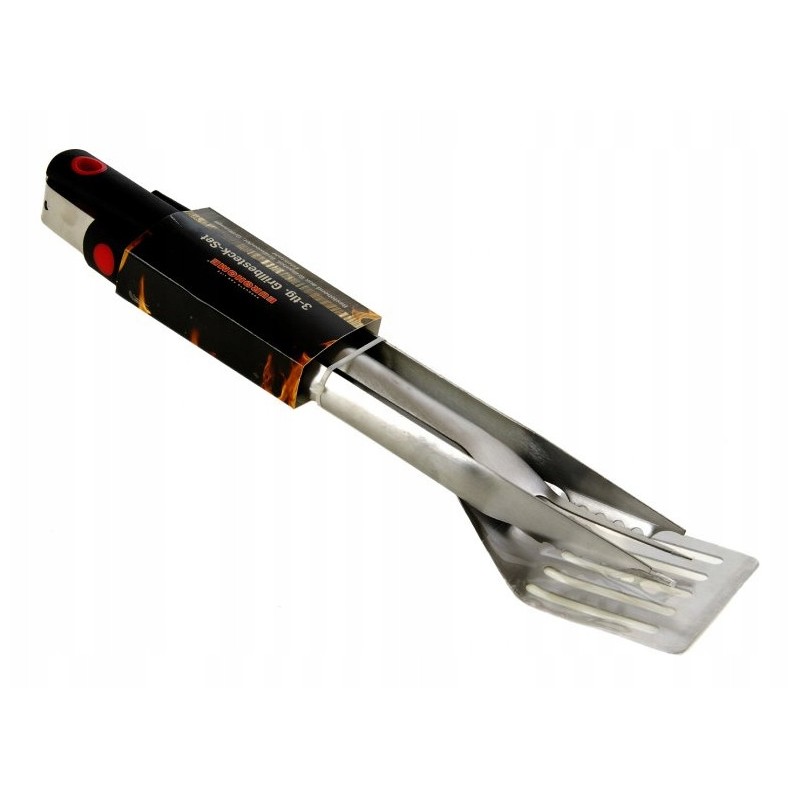 Grilio rinkinys žnyplių, šakutė, mentelė, 3 vnt