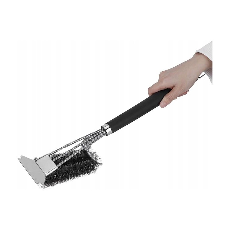 Plieninis grotelių valymo šepetys su grandikliu