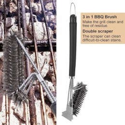 Plieninis grotelių valymo šepetys su grandikliu