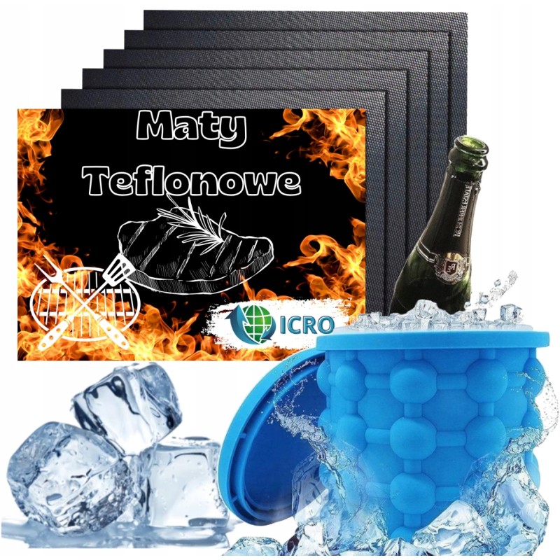 Kepsninės komplektas, 5x tefloniniai kilimėliai + ledo virimo aparatas, alaus kibiras