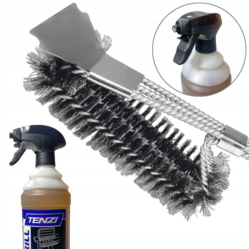 ️Nerūdijančio plieno grotelių valymo šepetėlis + grilio valymo skystis premium komplektas ️