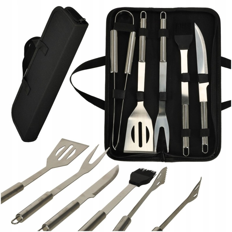 Grilio stalo įrankių rinkinys, įrankiai, kepsninės reikmenys 6 viename dėkle
