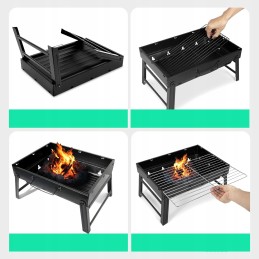 Nešiojama nerūdijančio plieno anglių kepsninė, skirta „Camping Black“.