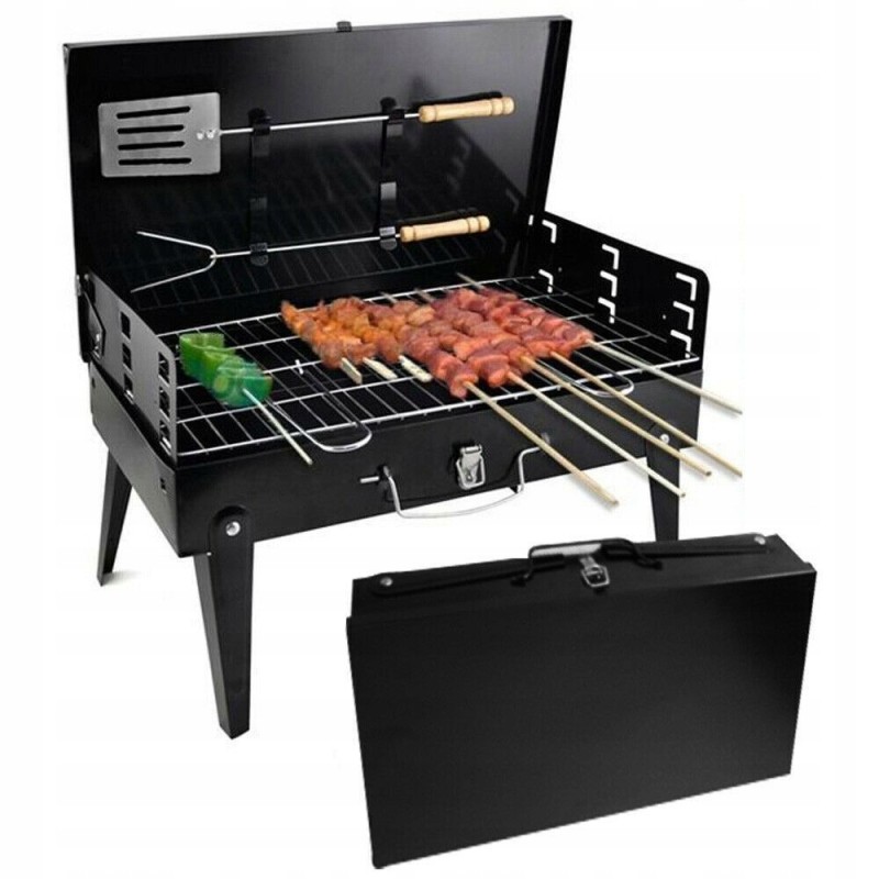 Turistinė sodo anglis grilis, sulankstomas, lagaminas, grotelės, priedai