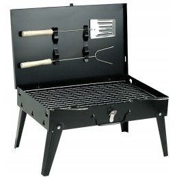 Turistinė sodo anglis grilis, sulankstomas, lagaminas, grotelės, priedai