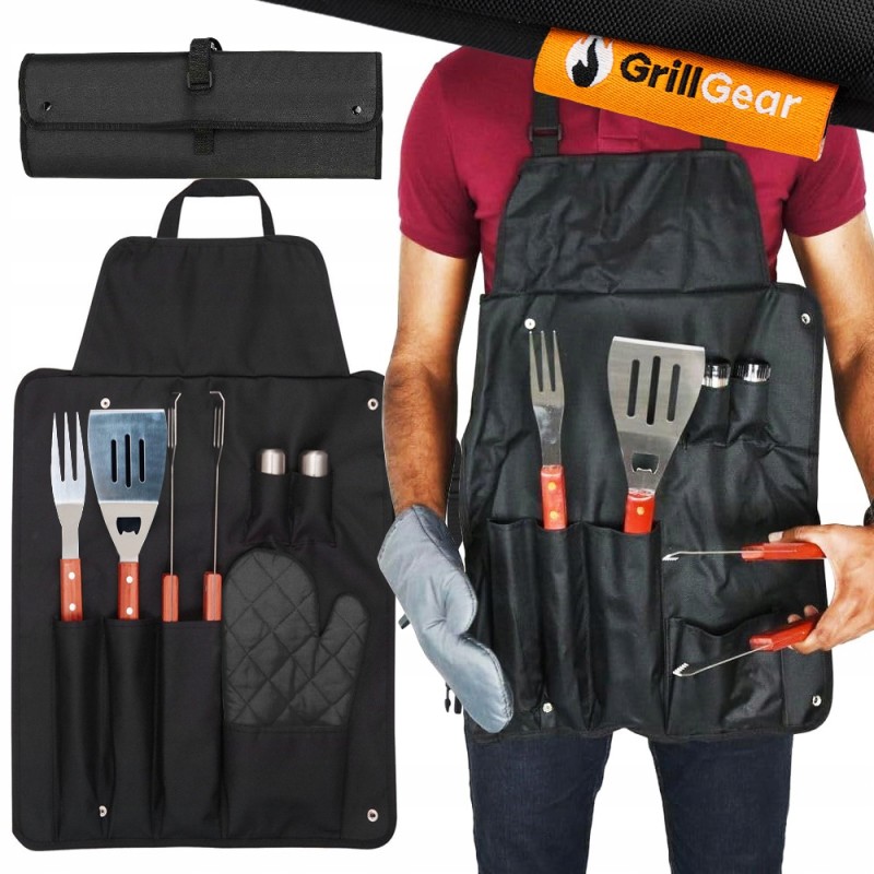 ✴️ 7 priedų rinkinys, indai, kepsninės ir kepsninės įrankiai, prijuostė