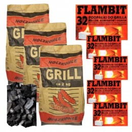 Medžio anglis 2 kg x 3 vnt + liepsnojantis kubelių kūrenimas griliui, viryklėms ir židiniams (32 vnt.) x 5 pakuotės