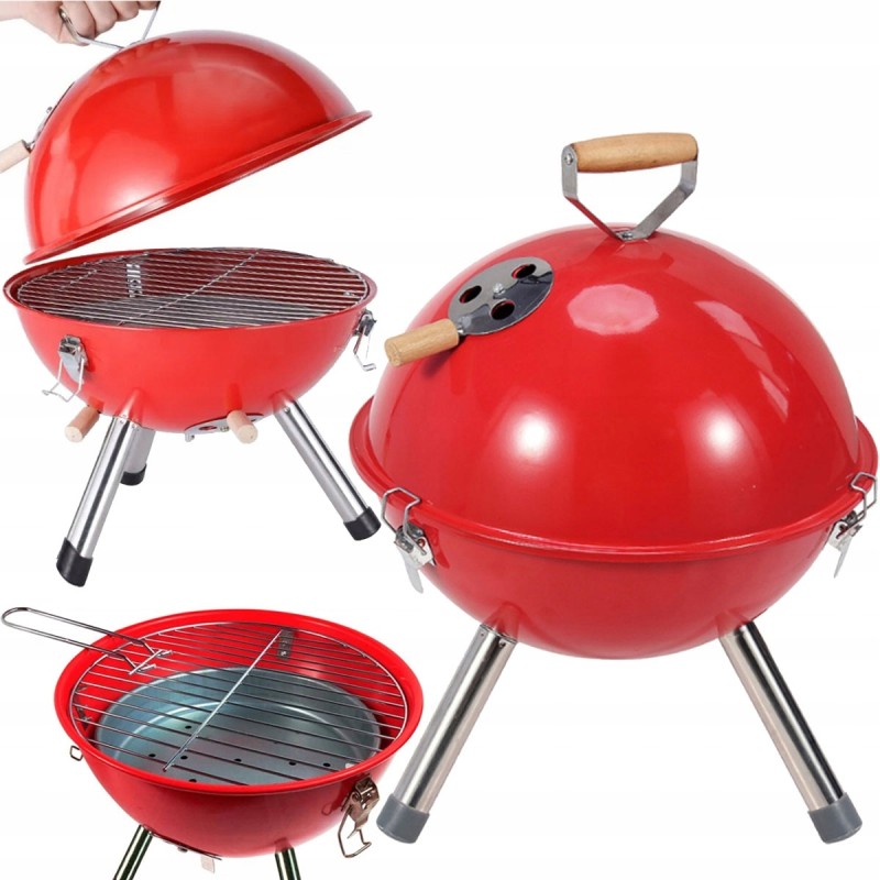 Kupolinis grilis, uždaras, sodo grilis su dangčiu, raudoni anglies briketai
