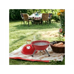 Kupolinis grilis, uždaras, sodo grilis su dangčiu, raudoni anglies briketai