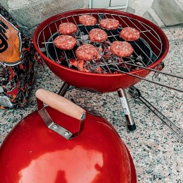 Kupolinis grilis, uždaras, sodo grilis su dangčiu, raudoni anglies briketai