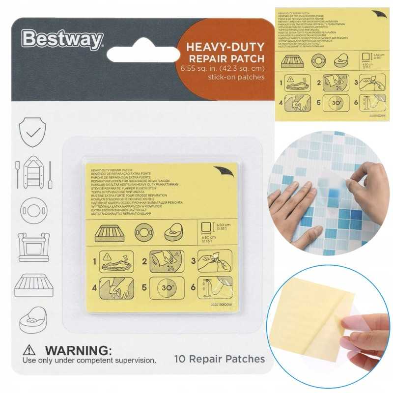 Remonto lentjuosčių rinkinys baseino čiužinių remontui 10 vnt bestway 62068