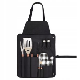 Grilio prijuostė + aksesuarai 8 vnt. didelės komplektacijos pirštinių mentelė ir žnyplės