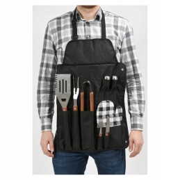 Grilio prijuostė + aksesuarai 8 vnt. didelės komplektacijos pirštinių mentelė ir žnyplės