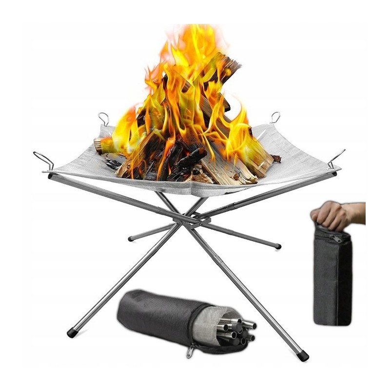 Sodo laužavietė laužui, nerūdijančio plieno turistinė kepsninė, sulankstomas komplektas
