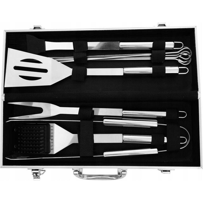Grilio įrankių rinkinys, bbq grilio įrankiai, lagaminas, 12 vnt