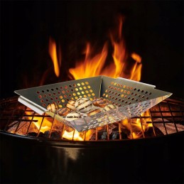 Steel barbecue grill basket 34.5 x 30.5