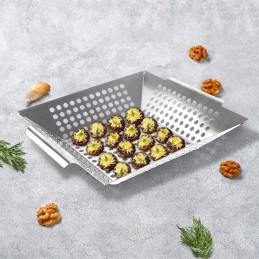 Steel barbecue grill basket 34.5 x 30.5