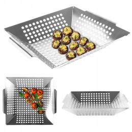 Steel barbecue grill basket 34.5 x 30.5