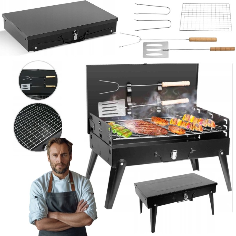 Sodo grilis turistams nešiojamas sulankstomas lagaminas stovyklavimo reikmenys