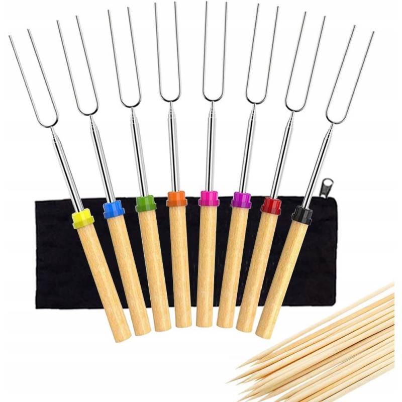 8 teleskopinių grilio iešmelių rinkinys šakutės + maišelis